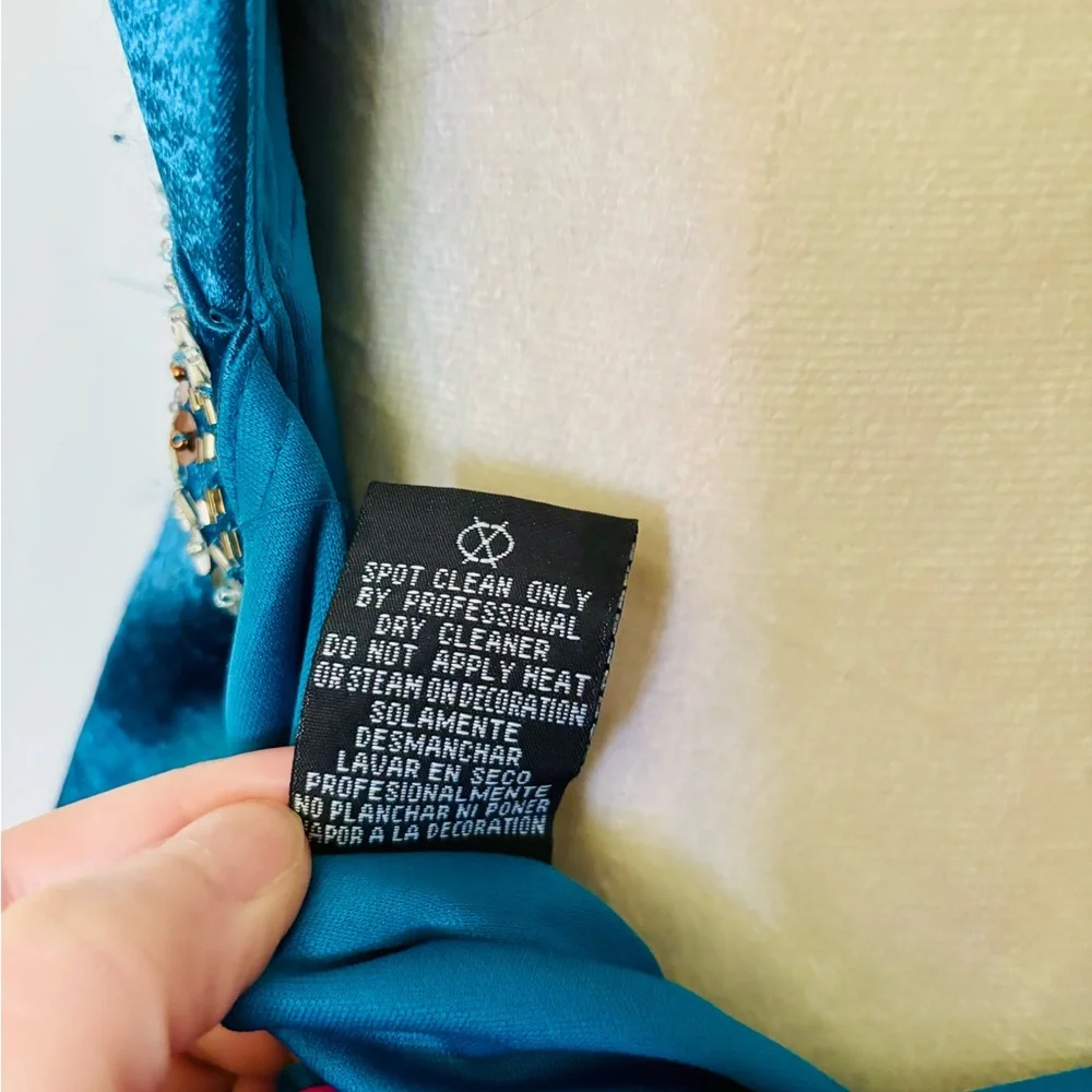 NWT Morgan & Co. US 5/6 Sheath Halter Sequin Metallic Teal Beaded Mini Dress - Picture 12 of 13